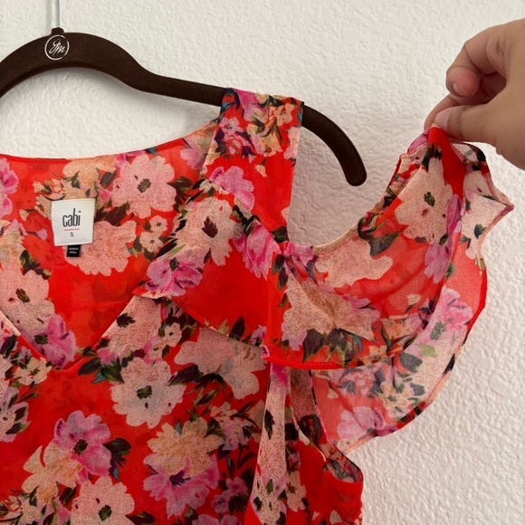 CAbi Women's Size Small Multicolor Floral Cold Shoulder Lush Top - Picture 4 of 5